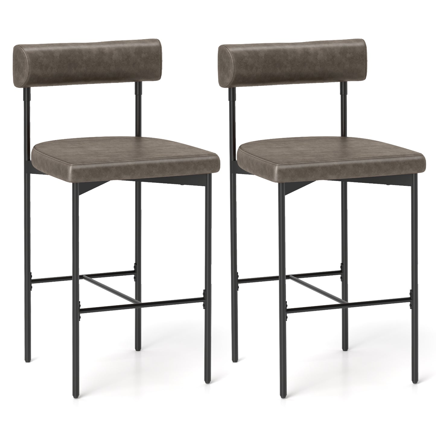 Tabourets de bar rembourrés de 20 pouces, Ensemble de 2 chaises hauteur comptoir, Gris