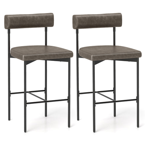 20 Inch Upholstered Bar Stools Set of 2 Counter Height Bar Chairs with  Backrest, Gray