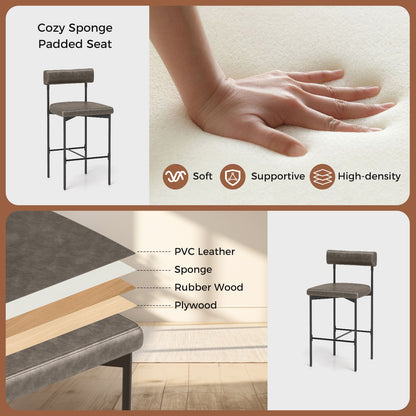 20 Inch Upholstered Bar Stools Set of 2 Counter Height Bar Chairs with Backrest, Gray Bar Stools at Gallery Canada