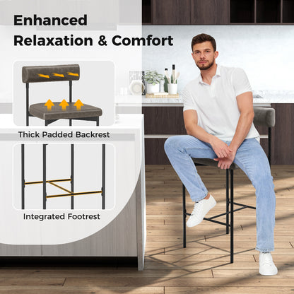 20 Inch Upholstered Bar Stools Set of 2 Counter Height Bar Chairs with Backrest, Gray Bar Stools at Gallery Canada