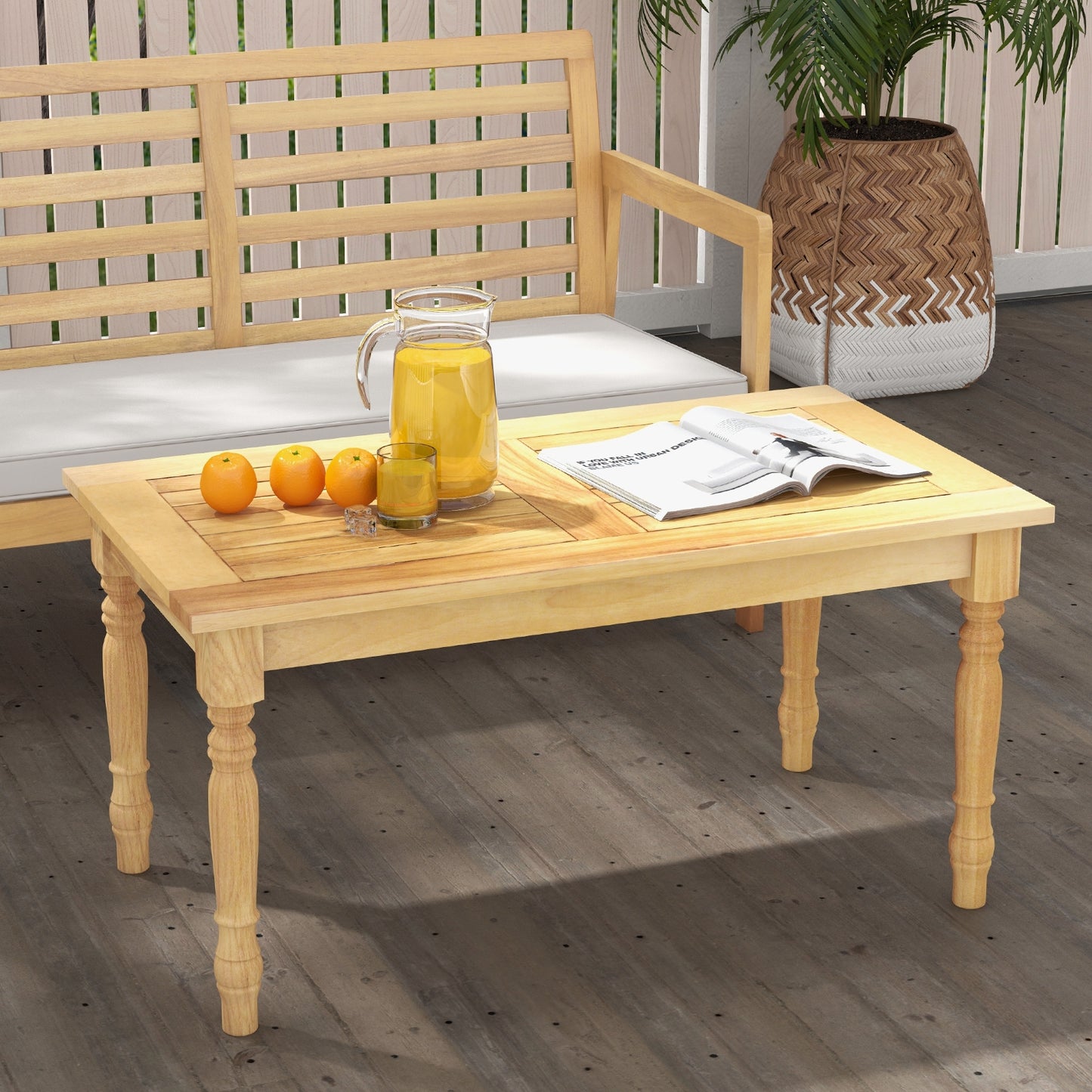 Patio Coffee Table with Solid Teak Wood Structure and Slatted Tabletop, Natural Patio Coffee Tables at Gallery Canada