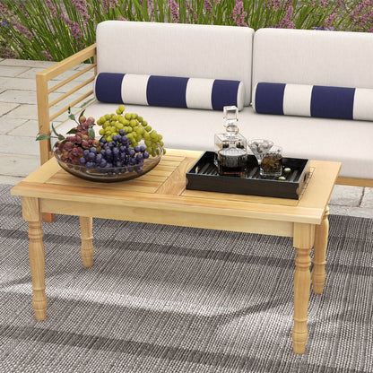 Patio Coffee Table with Solid Teak Wood Structure and Slatted Tabletop, Natural Patio Coffee Tables at Gallery Canada