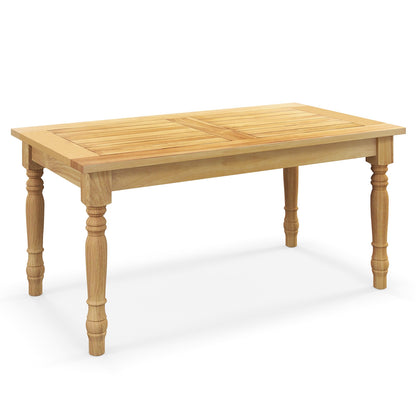 Table basse de patio, structure en bois de teck massif, plateau à lattes, naturel