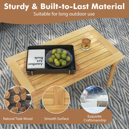 Patio Coffee Table with Solid Teak Wood Structure and Slatted Tabletop, Natural Patio Coffee Tables at Gallery Canada