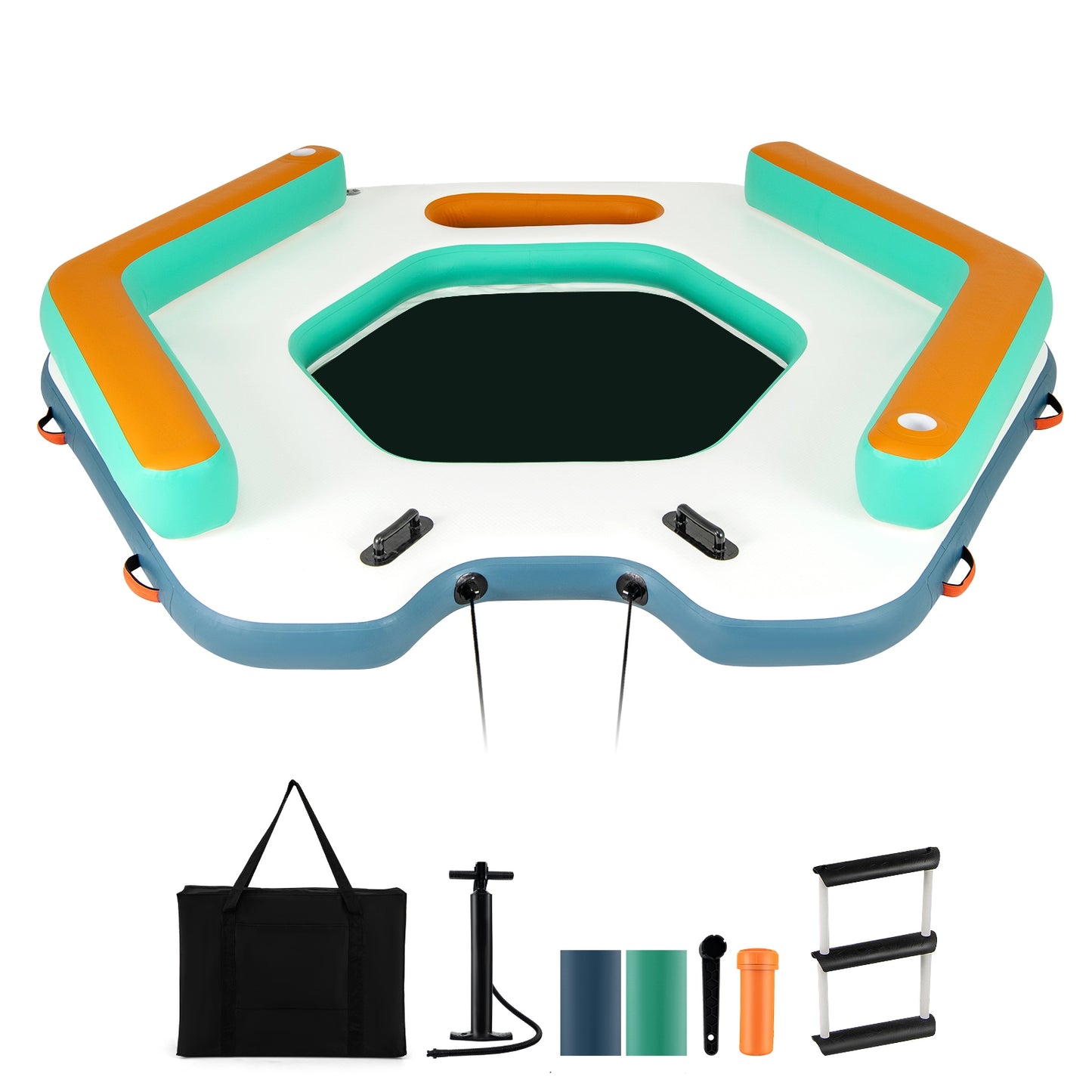 8.7 Feet Inflatable Floating Dock with Detachable Ladder and Mesh Swim Lounge, Multicolor Swimming at Gallery Canada