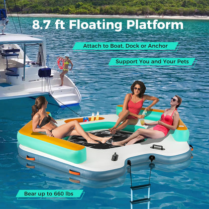 8.7 Feet Inflatable Floating Dock with Detachable Ladder and Mesh Swim Lounge, Multicolor Swimming at Gallery Canada