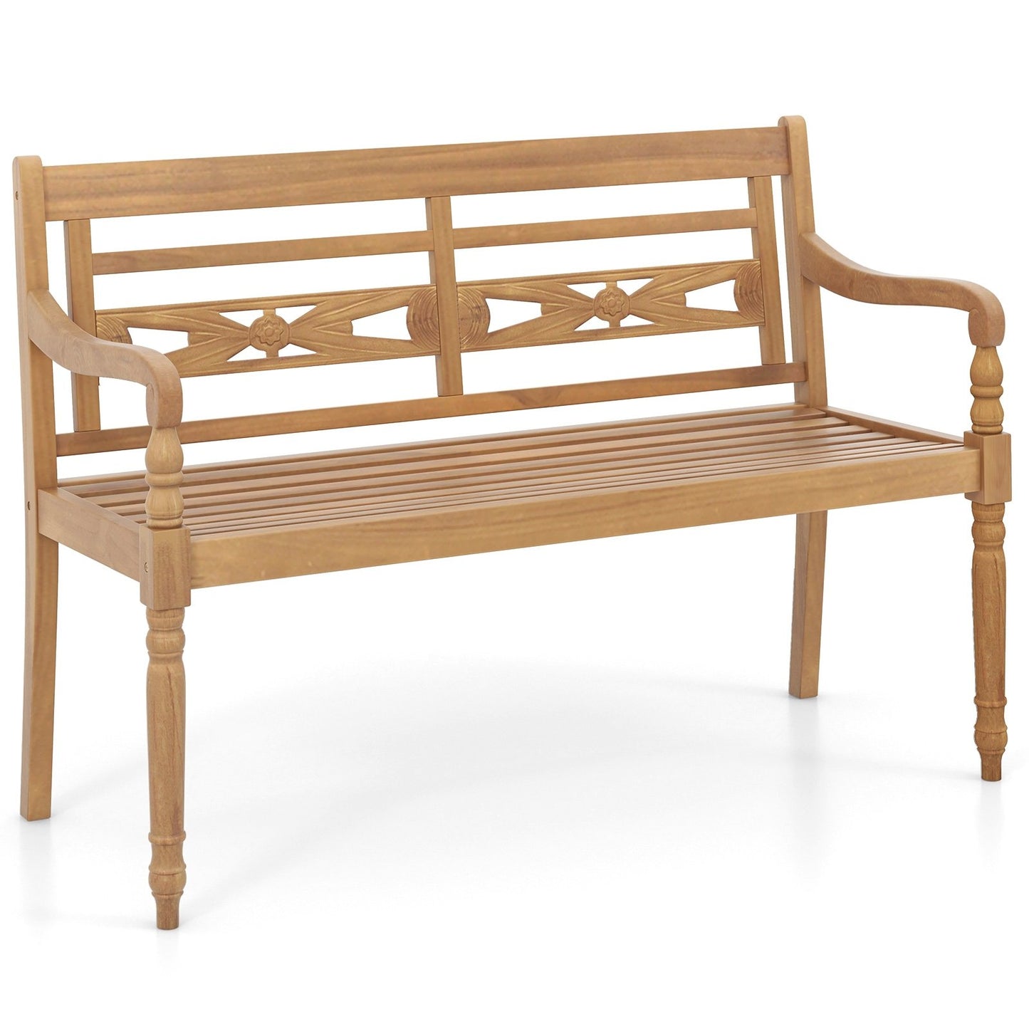 2-Person Teak Wood Patio Bench with Wide Backrest and Curved Armrests, Natural Patio Bar Furniture at Gallery Canada