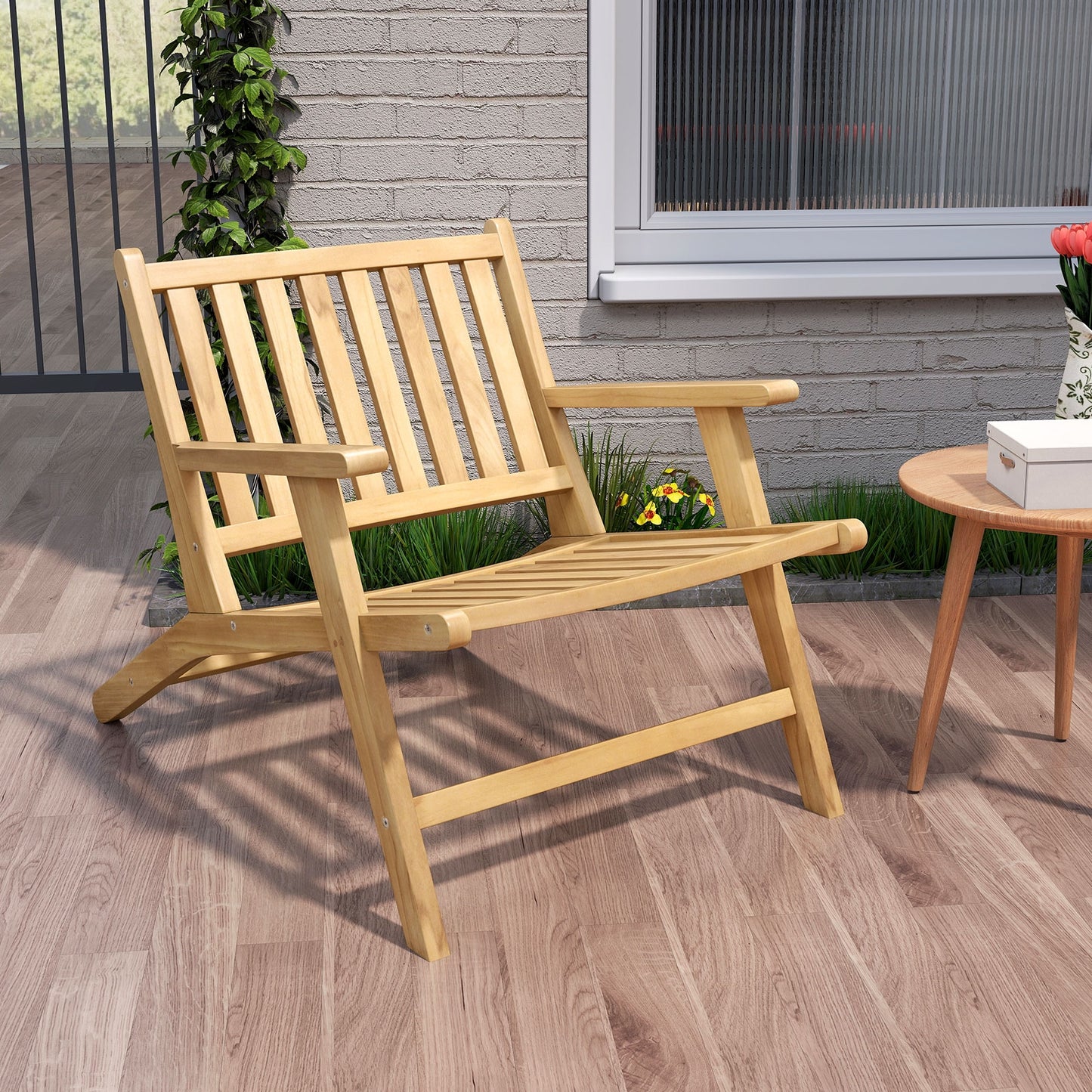 Teak Wood Outdoor Reclining Chair with Comfortable Backrest and Armrests, Natural Outdoor Seating & Patio Chairs at Gallery Canada