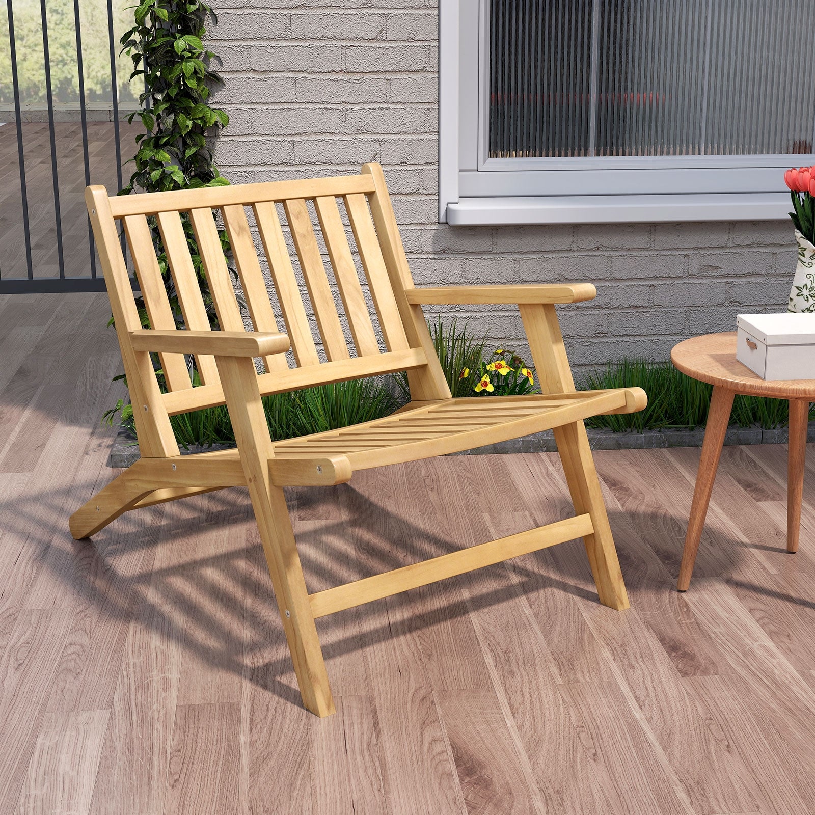 Teak Wood Outdoor Reclining Chair with Comfortable Backrest and Armrests, Natural Outdoor Seating & Patio Chairs at Gallery Canada