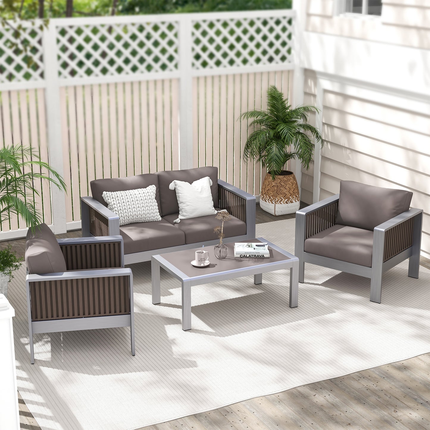 Patio Furniture Aluminum Armchair with Thick Back and Seat Cushion, Gray Patio Conversation Sets at Gallery Canada