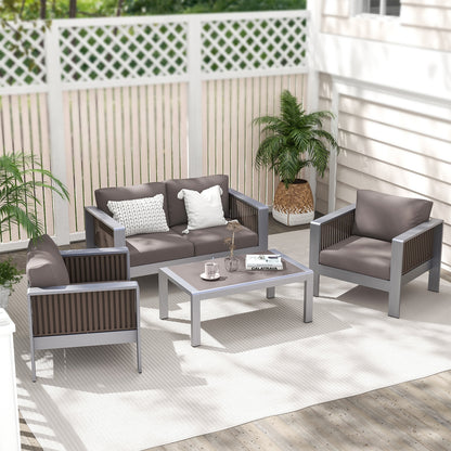 Patio Furniture Aluminum Armchair with Thick Back and Seat Cushion, Gray Patio Conversation Sets at Gallery Canada