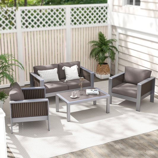 Patio Furniture Aluminum Armchair with Thick Back and Seat Cushion, Gray Patio Conversation Sets Gray at Gallery Canada
