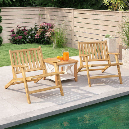 Teak Wood Outdoor Reclining Chair with Comfortable Backrest and Armrests, Natural Outdoor Seating & Patio Chairs at Gallery Canada