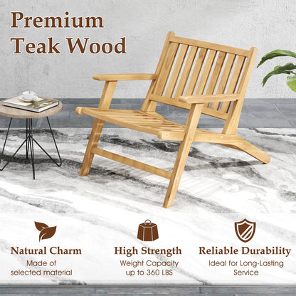 Teak Wood Outdoor Reclining Chair with Comfortable Backrest and Armrests, Natural Outdoor Seating & Patio Chairs at Gallery Canada