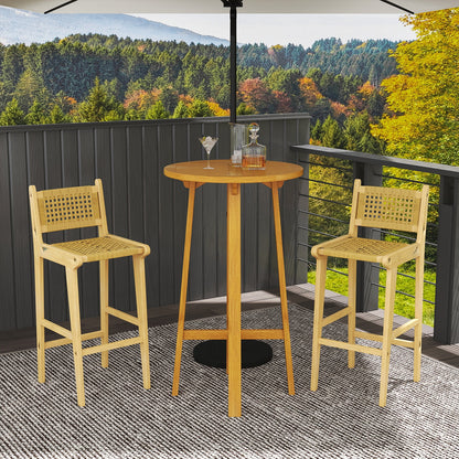 Patio Teak Wood Bar Stool with Rattan Backrest and Seat, Natural Patio Bar Furniture at Gallery Canada