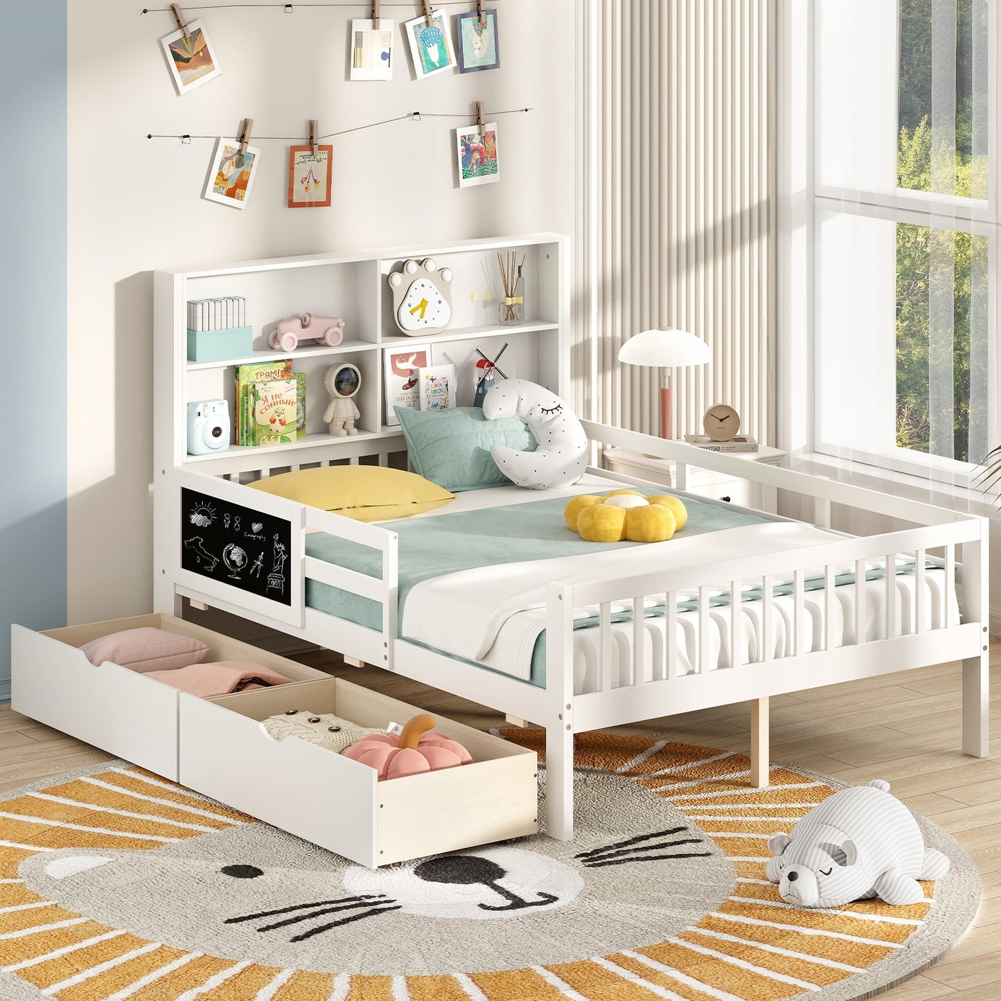 Twin/Full Size Bed Frame with 2 Drawers and Bookcase for Boys and Girls-Full Size Toddler Beds at Gallery Canada