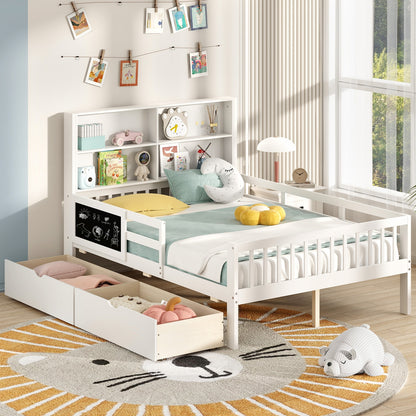 Twin/Full Size Bed Frame with 2 Drawers and Bookcase for Boys and Girls-Full Size Toddler Beds at Gallery Canada
