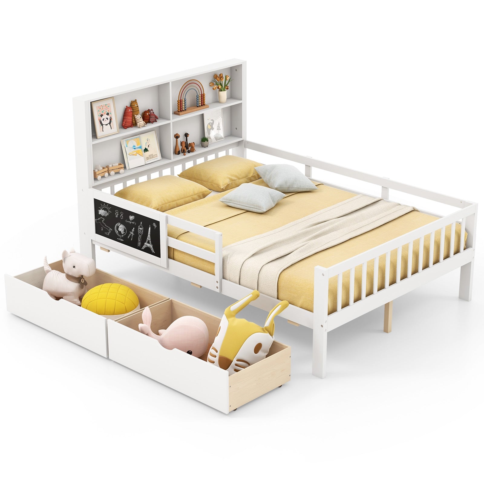 Twin/Full Size Bed Frame with 2 Drawers and Bookcase for Boys and Girls-Full Size Toddler Beds at Gallery Canada