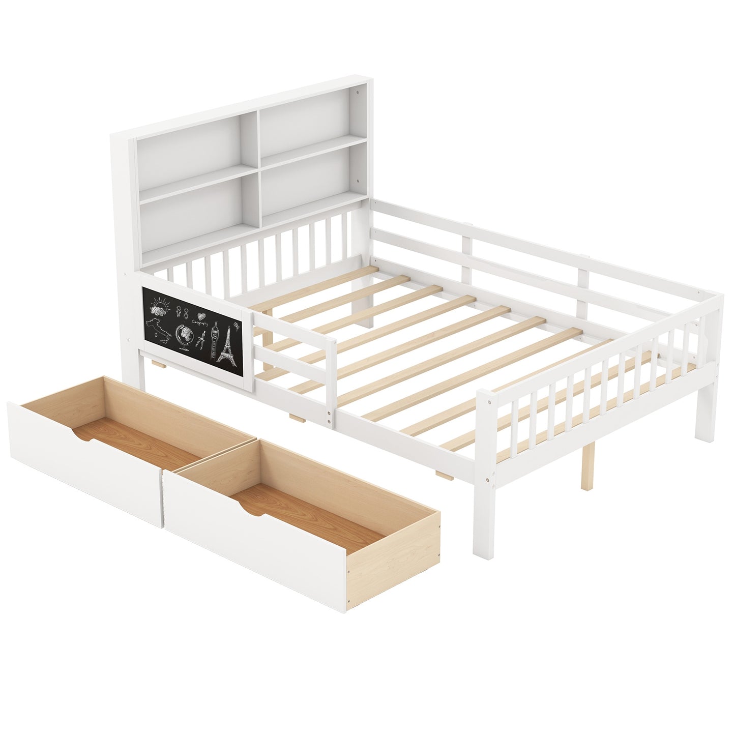 Twin/Full Size Bed Frame with 2 Drawers and Bookcase for Boys and Girls-Full Size Toddler Beds Full Size at Gallery Canada