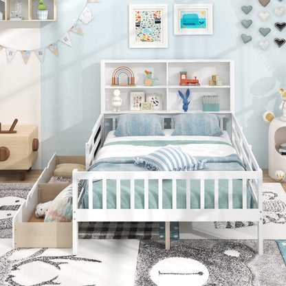 Twin/Full Size Bed Frame with 2 Drawers and Bookcase for Boys and Girls-Full Size Toddler Beds at Gallery Canada