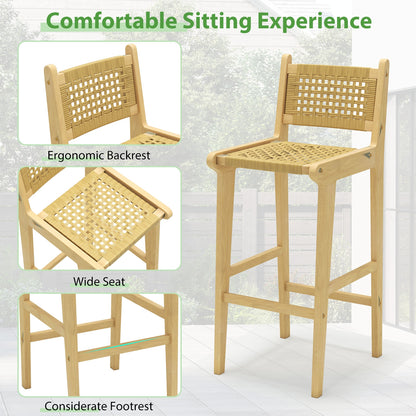 Patio Teak Wood Bar Stool with Rattan Backrest and Seat, Natural Patio Bar Furniture at Gallery Canada
