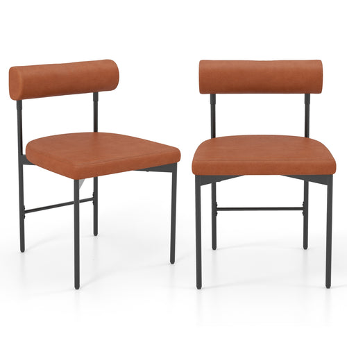 Faux Leather Upholstered Kitchen Side Chair Set of 2 with Curved and Padded Backrest, Brown