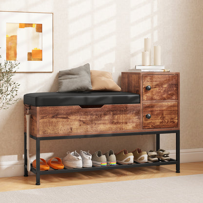 Entryway Bench with Flip Top Box and 2 Door Cabinets for Entryway, Rustic Brown Shoe Racks & Storage Benches at Gallery Canada