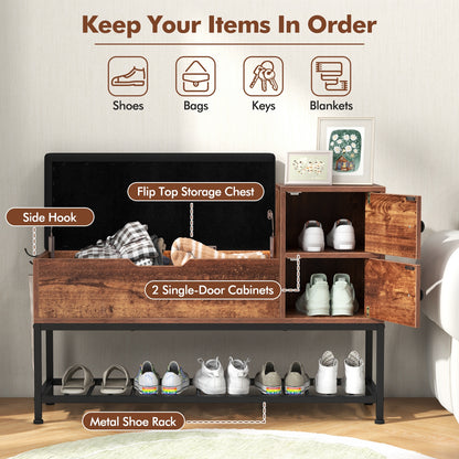 Entryway Bench with Flip Top Box and 2 Door Cabinets for Entryway, Rustic Brown Shoe Racks & Storage Benches at Gallery Canada
