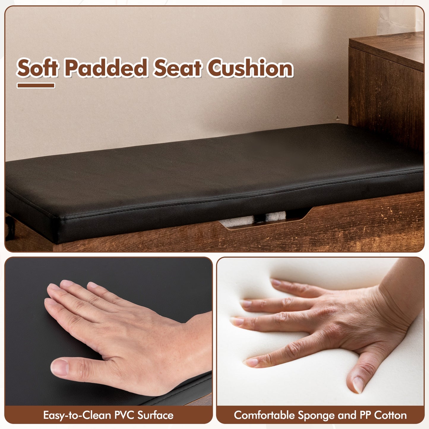 Entryway Bench with Flip Top Box and 2 Door Cabinets for Entryway, Rustic Brown Shoe Racks & Storage Benches at Gallery Canada