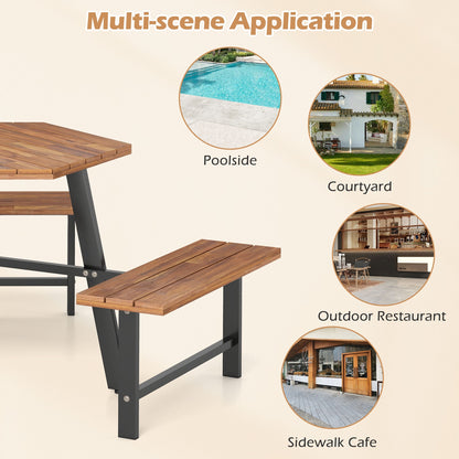 6 Person Acacia Wood Picnic Table Bench Set with 3 Seats, Brown Picnic Tables at Gallery Canada