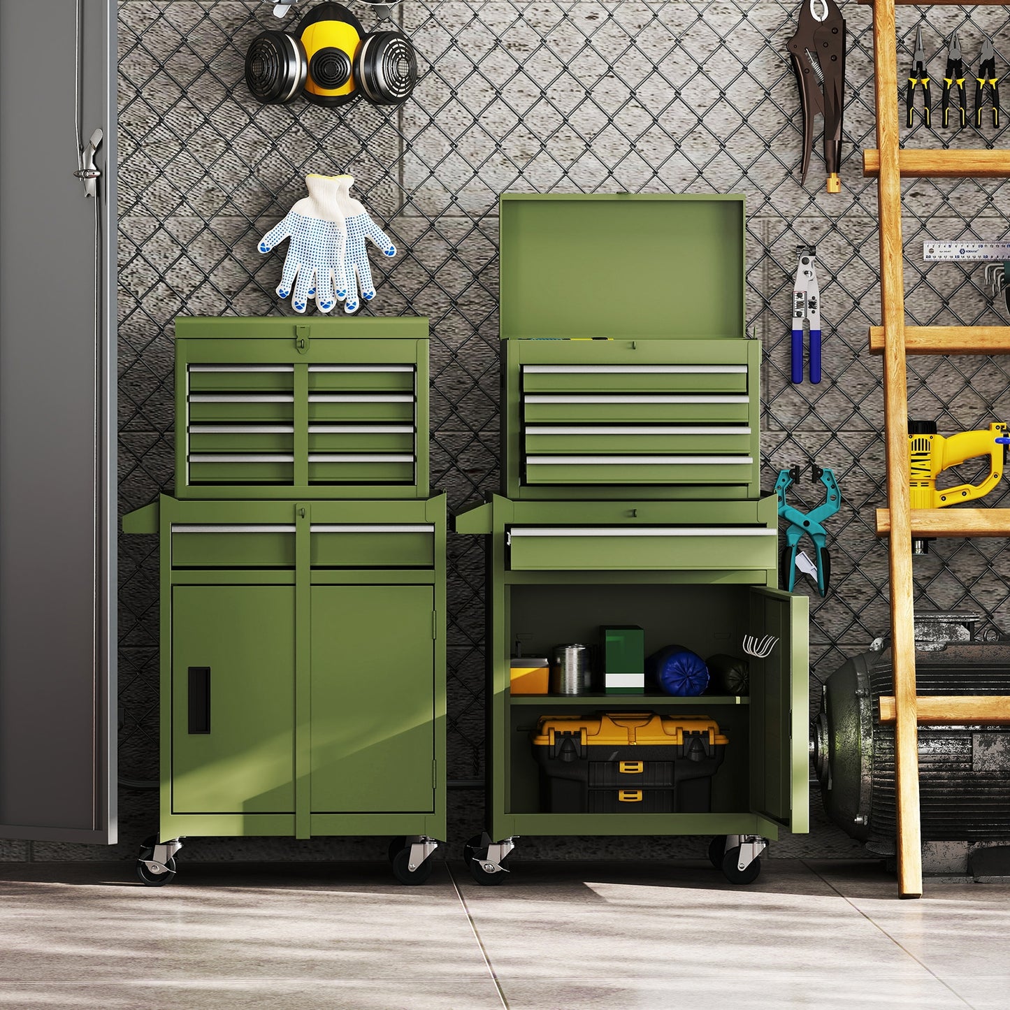 2-in-1 Rolling Tool Chest with 5 Sliding Lockable Drawers, Green Garages at Gallery Canada