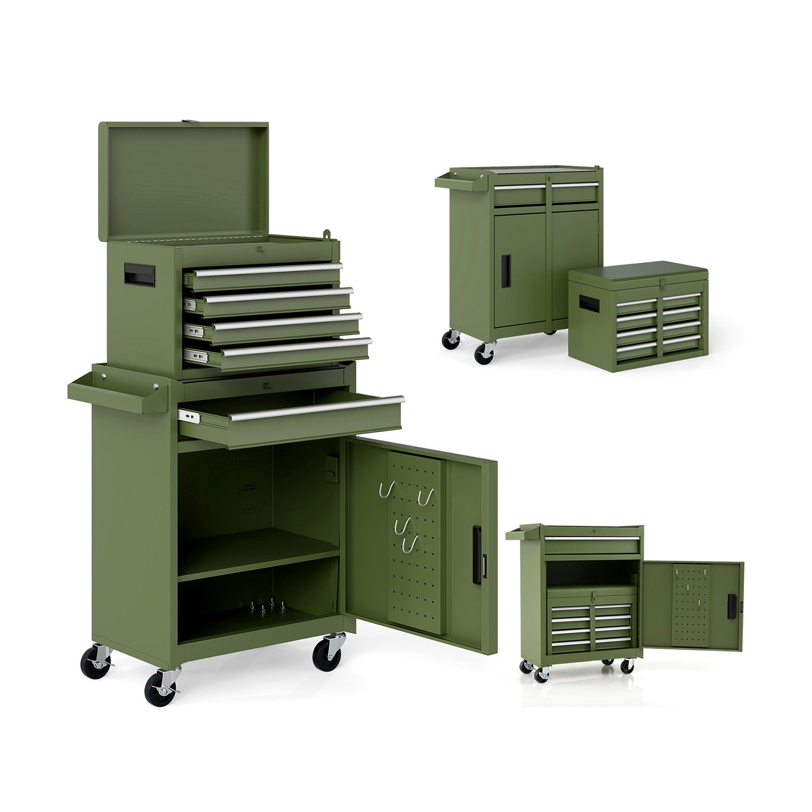 2-in-1 Rolling Tool Chest with 5 Sliding Lockable Drawers, Green Garages Green at Gallery Canada