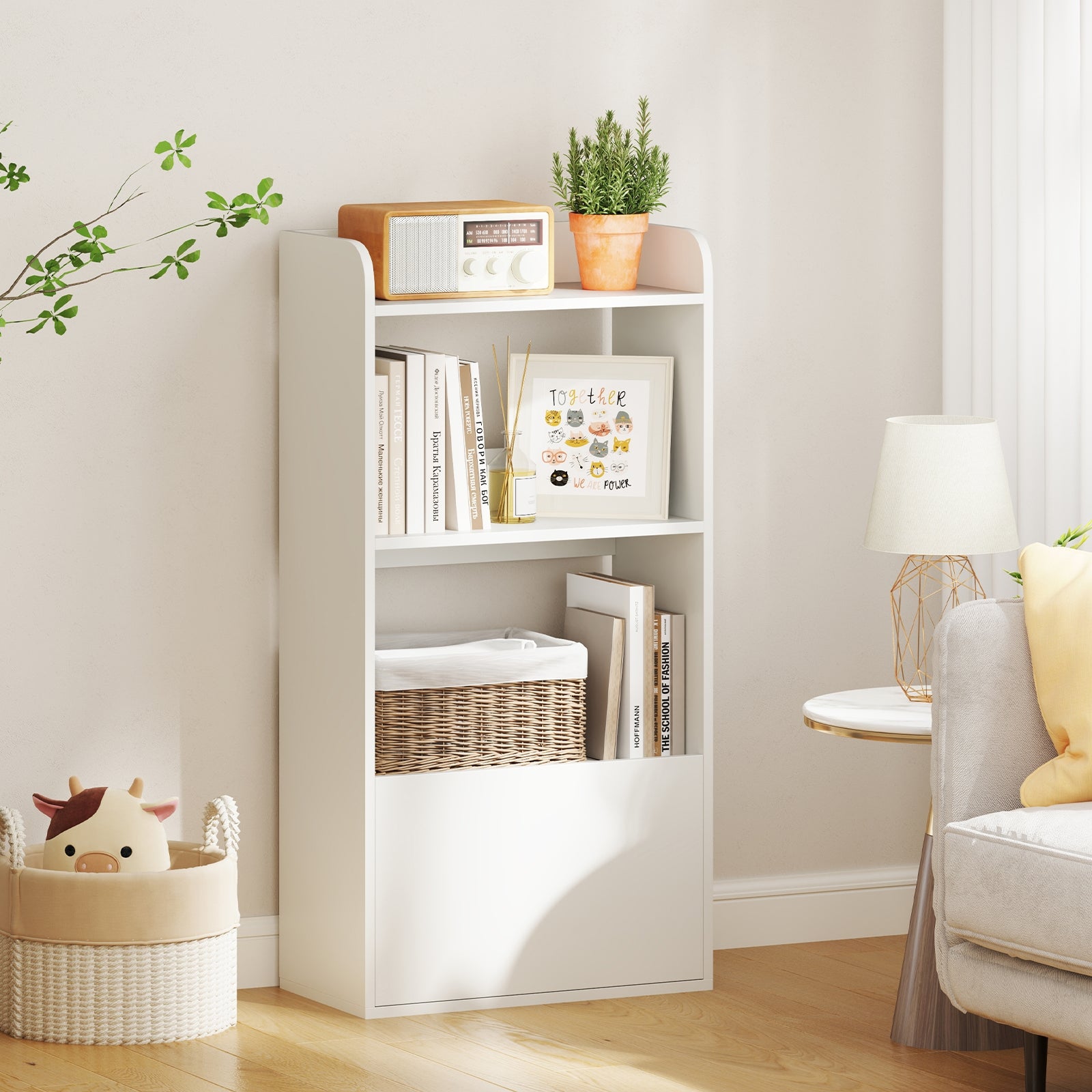 Freestanding Bookshelf with 3-Tier Open Shelf, White Bookcases at Gallery Canada