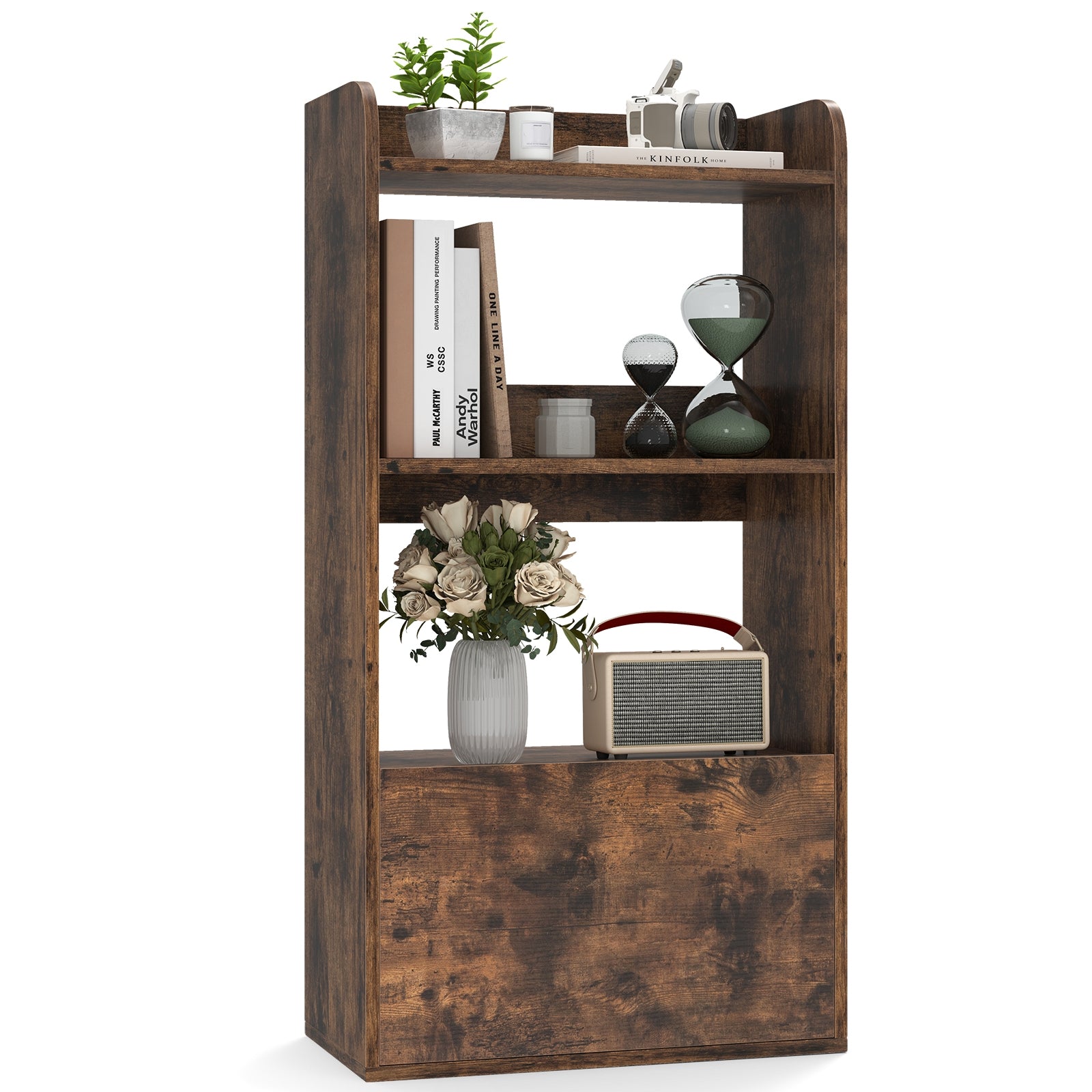 Freestanding Bookshelf, 3-Tier Open Shelf, Rustic Brown Bookcases at Gallery Canada