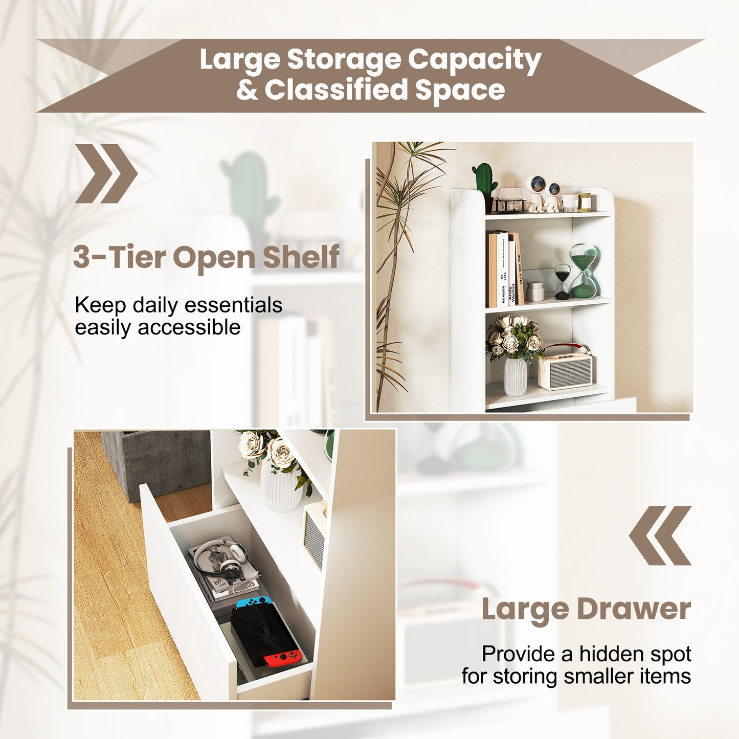 Freestanding Bookshelf with 3-Tier Open Shelf, White Bookcases at Gallery Canada