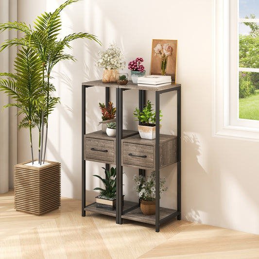 2 Pack 3 Tier Tall Metal Plant Stand with Drawer and Display Shelf, Gray Plant Stands Gray at Gallery Canada