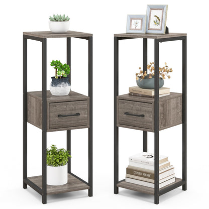 2 Pack 3 Tier Tall Metal Plant Stand with Drawer and Display Shelf, Gray Plant Stands at Gallery Canada