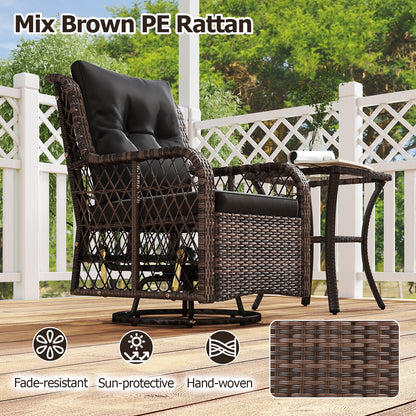 3 Pieces Patio Furniture Set PE Wicker Swivel Glider Chairs with 2-Tier Side Table and Cushions, Black Patio Conversation Sets at Gallery Canada