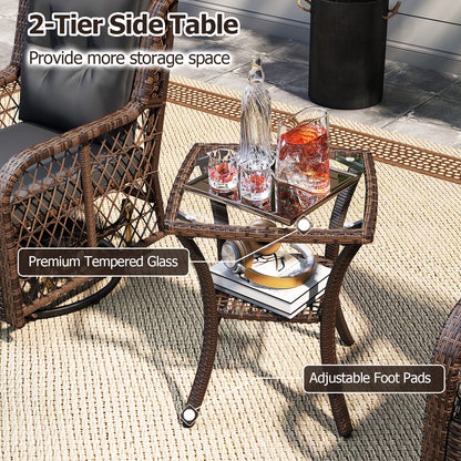 3 Pieces Patio Furniture Set PE Wicker Swivel Glider Chairs with 2-Tier Side Table and Cushions, Black Patio Conversation Sets at Gallery Canada
