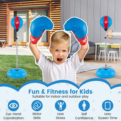 Adjustable Punching Bag with Stand and Boxing Gloves for Both Adults and Kids, Blue Boxing & Martial Arts at Gallery Canada