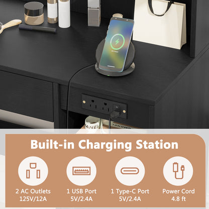 Vanity Desk with Mirror and Lights, Black Makeup Vanities at Gallery Canada