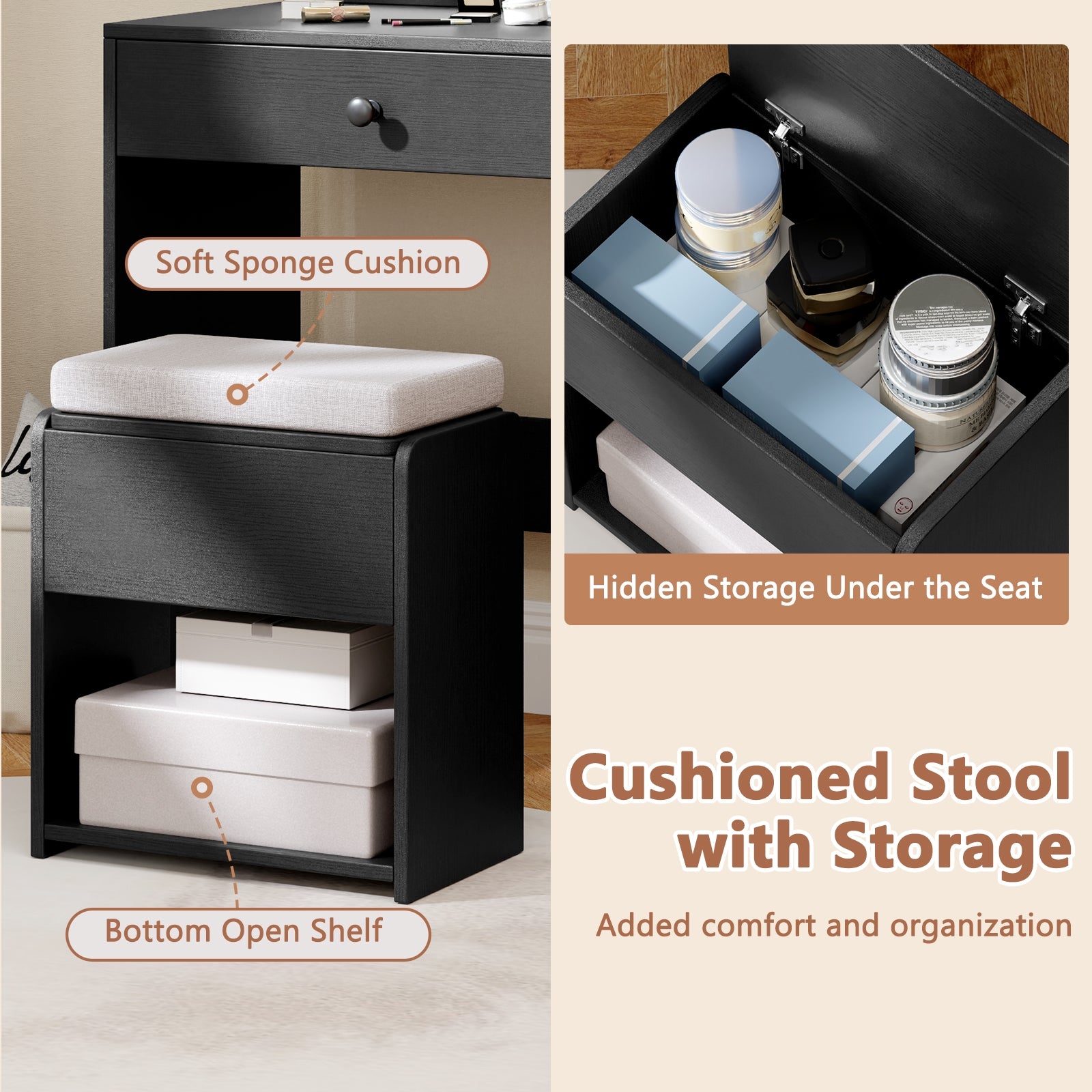 Vanity Desk with Mirror and Lights, Black Makeup Vanities at Gallery Canada