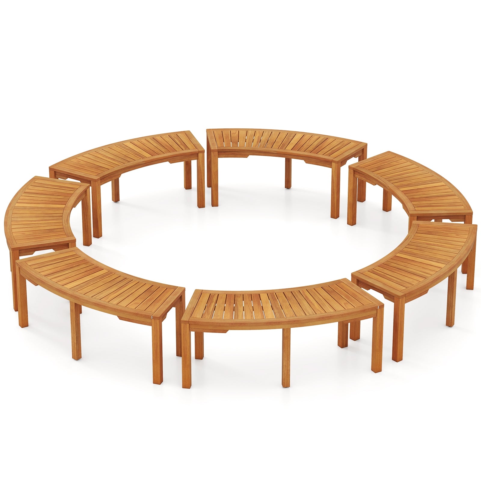 Set of 7 Outdoor Bench Acacia Wood Curved Garden Bench 2-Person, Natural Outdoor Benches at Gallery Canada