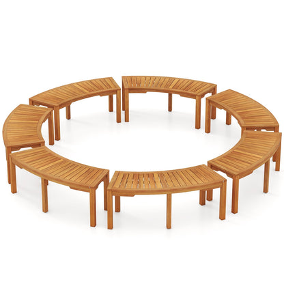 7-Piece Outdoor Acacia Wood Curved Garden Bench, 2-Person, Natural Outdoor Benches Natural at Gallery Canada