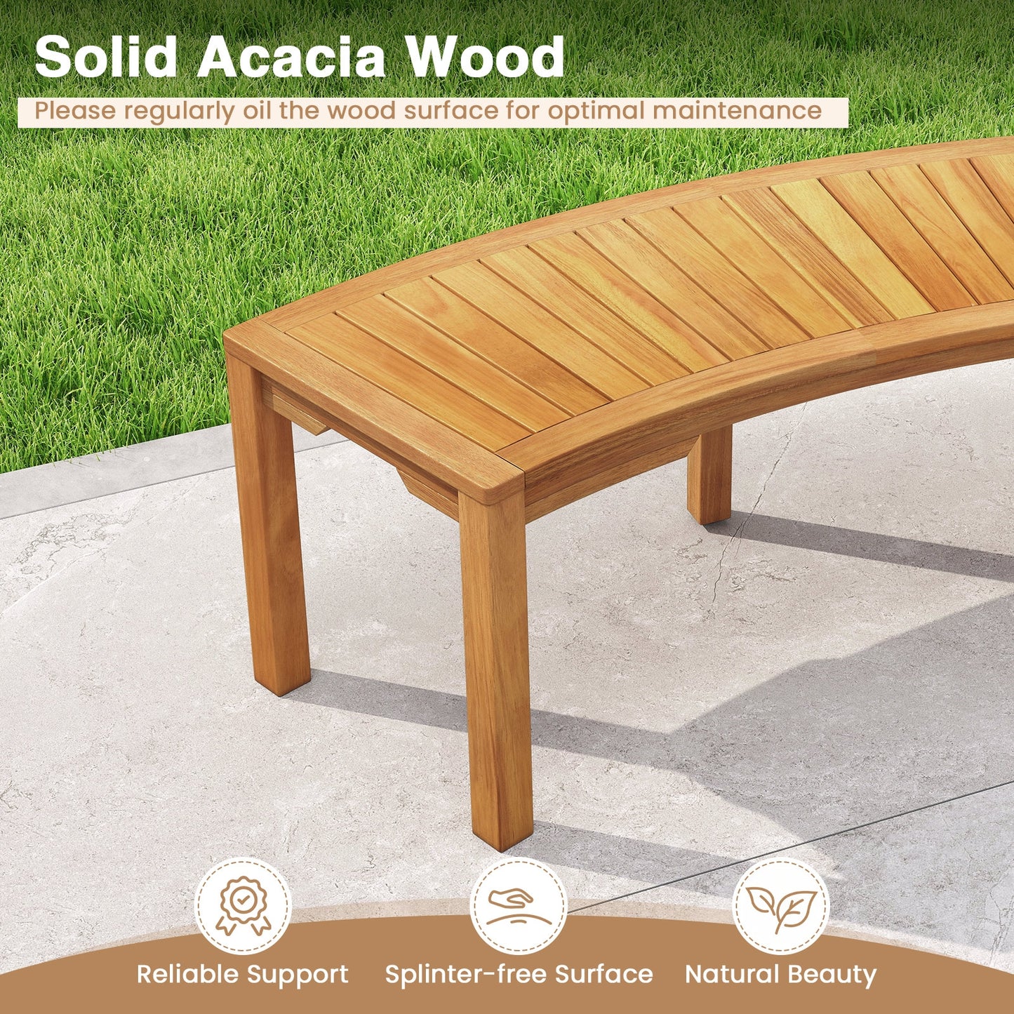 Set of 7 Outdoor Bench Acacia Wood Curved Garden Bench 2-Person, Natural Outdoor Benches at Gallery Canada