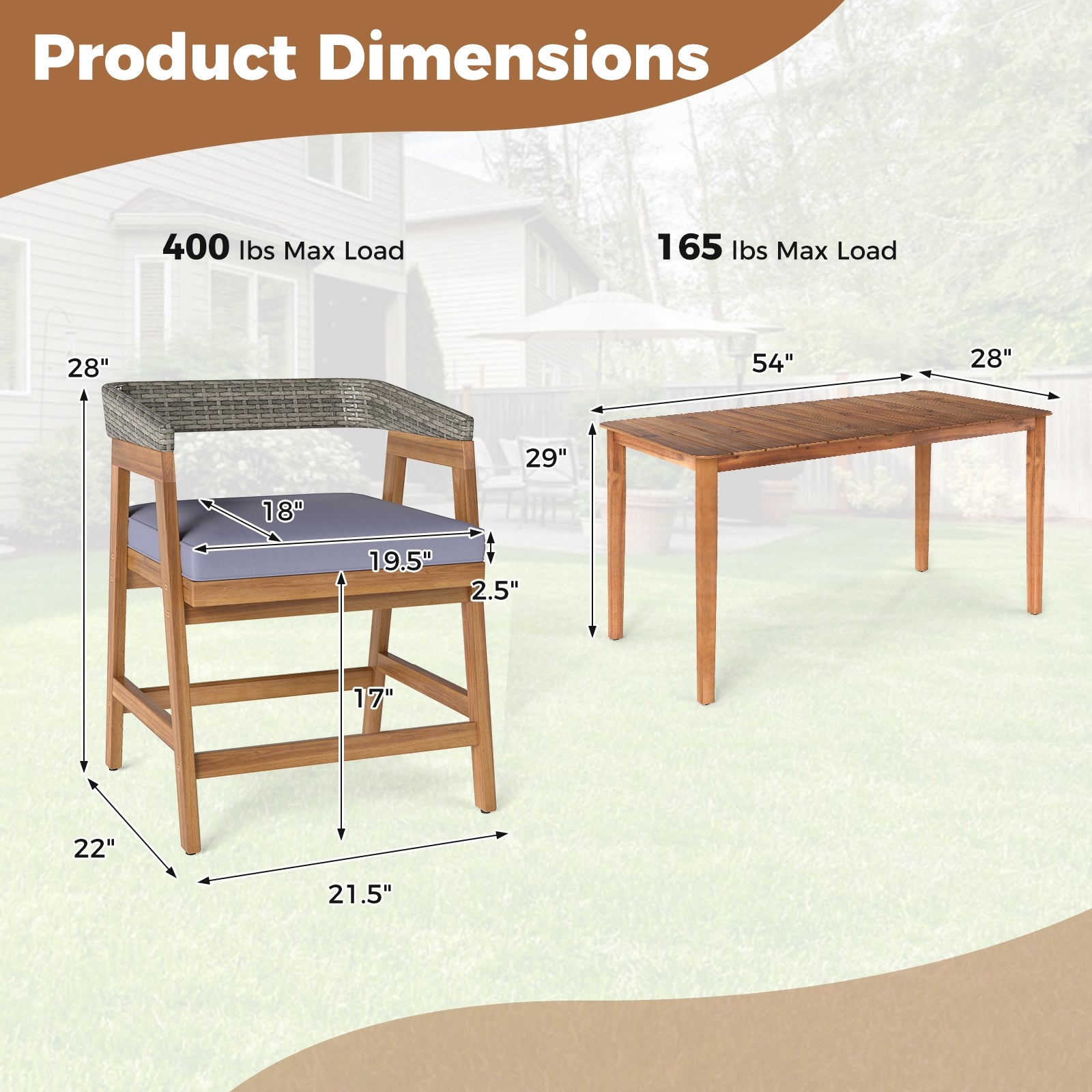 5 Piece Patio Dining Set Solid Wood with Rattan Backrest and Cushions, Gray Patio Dining Sets at Gallery Canada