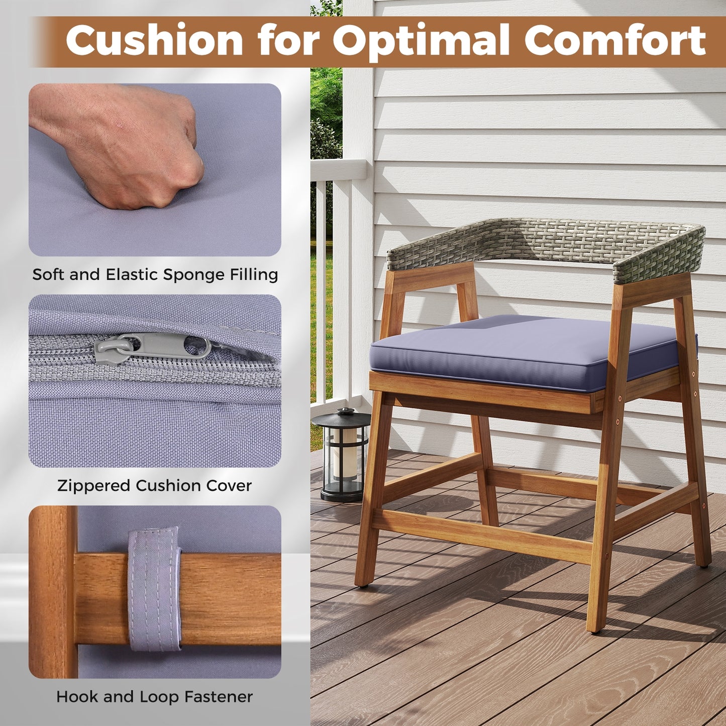 5 Piece Patio Dining Set Solid Wood with Rattan Backrest and Cushions, Gray Patio Dining Sets at Gallery Canada