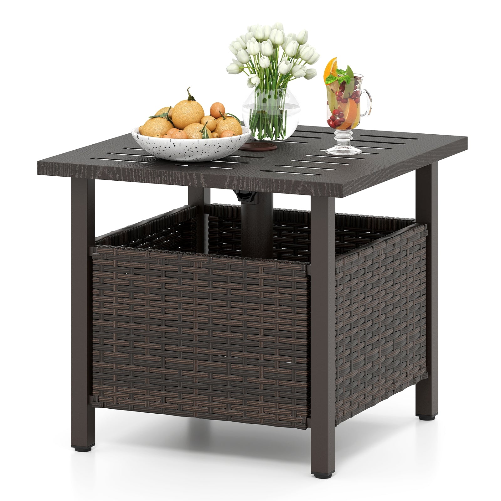 Outdoor Side Table, All-Weather PE Wicker Patio Table, Brown Patio Coffee Tables Brown at Gallery Canada