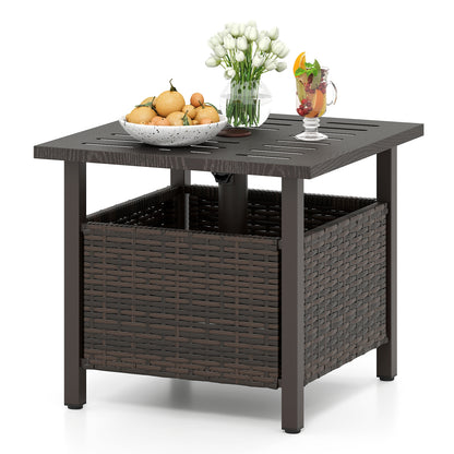 Outdoor Side Table, All-Weather PE Wicker Patio Table, Brown Patio Coffee Tables Brown at Gallery Canada