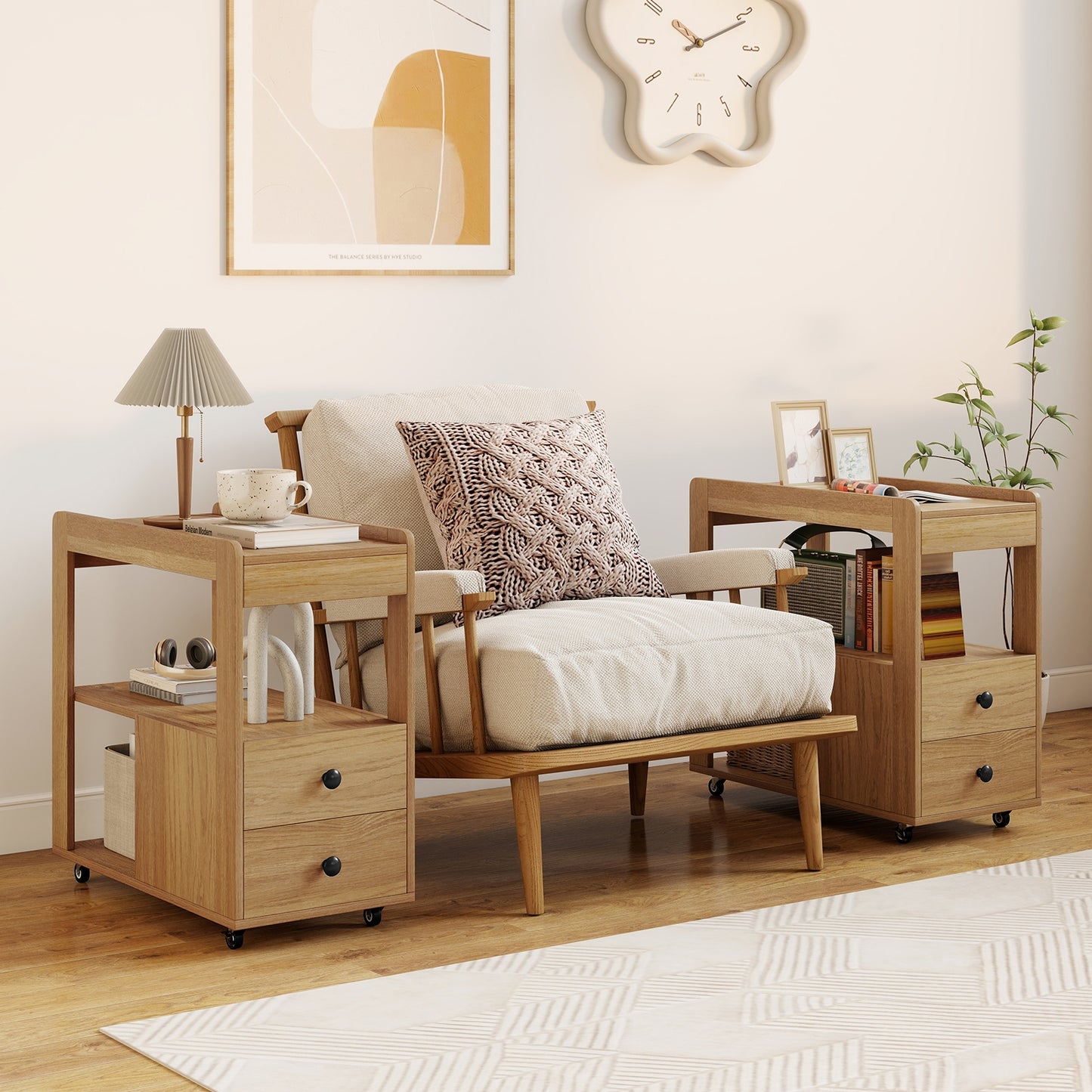 2-Drawer Sofa Side Table with Shelves for Living Room, Natural End & Side Tables at Gallery Canada